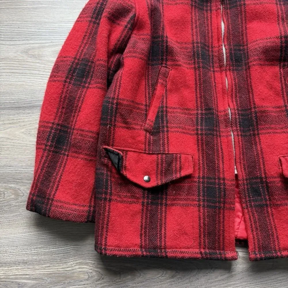 VTG 70s Monterey Club Sportswear Red Plaid Wool Jacket Hunting Quilt Lined 42